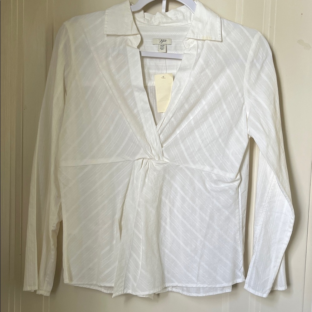 J Jill White Long Sleeve Blouse Vintage Twist Front Surplice Split Size XSP NWT